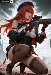 ai_generated aiming frenzyai goddess_of_victory:_nikke holding_rifle on_one_leg rapi_(nikke) weapon