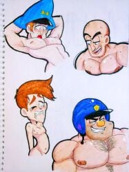 2019 4boys bedroom_eyes blonde_hair blush brown_hair el_director el_general el_nerd el_poli gay group half-closed_eyes headgear headwear hi_res huevocartoon human male mammal marcianos_vs._mexicanos narrowed_eyes nipples one_eye_closed open_mouth tears teeth teeth_showing traditional_media_(artwork) yaoi yeidsil