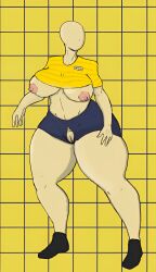 2d 2d_(artwork) cleavage_overflow clothed clothing faceless faceless_character faceless_female horror horror_(theme) huge_ass huge_breasts peeking_out peeping scp-3008 scp-3008-2 scp_foundation spilling_out thunder_thighs vagina vagina_peek worker