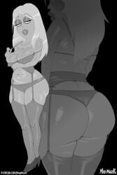 1girls american_dad ass big_ass big_breasts black_and_white breasts female francine_smith gyatt heels large_ass large_breasts light-skinned_female lingerie lips monochrome nipples_visible_through_clothing panties solo solo_female solo_focus stockings tummy