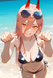 1girls ai_generated bikini blue_bikini chainsaw_man gb_5 power_(chainsaw_man) solo sunglasses sunglasses_on_head