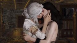2girls 3d ai_assisted ai_generated animated black_hair cavalorn13 cd_projekt_red ciri female green_eyes head_grab kissing light-skinned_female lingerie looking_at_partner mascara no_sound purple_eyes shorter_than_20_seconds tagme the_witcher_(series) the_witcher_3:_wild_hunt video white_hair yennefer yuri