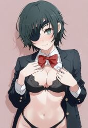 1girls ai_generated black_bra black_panties black_underwear chainsaw_man eyepatch himeno_(chainsaw_man) lambda_delta solo underwear