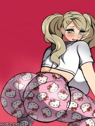 1girls ann_takamaki ass big_ass big_breasts blonde_hair blue_eyes breasts bubble_butt crouching dat_ass ear_piercing fat_ass female female_only huge_ass hyperrxgue large_ass looking_at_viewer looking_back pajama_pants pajamas pants pantylines persona persona_5 piercing rear_view shirt solo squatting thick_ass thick_thighs wide_hips