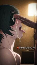 1boy after_fellatio black_blindfold black_hair blindfold blush chainsaw_man completely_nude covered_eyes cum cum_in_mouth cum_on_hair cum_on_tongue dark-skinned_male dark_skin erection eyepatch facial female from_side himeno_(chainsaw_man) indoors interracial lamp large_penis male_pubic_hair meitabuu nude one_eye_covered open_mouth penis penis_on_face penis_over_eyeshimeno_(chainsaw_man) pubic_hair saliva short_hair solo_focus straight stray_pubic_hair sweat teeth testicles tongue tongue_out uncensored upper_teeth_only veins veiny_penis