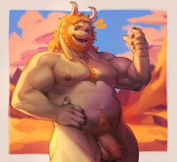 anthro asgore_dreemurr azumiiip balls bara beard dad_bod deltarune facial_hair flaccid furry goat horns male male_only muscles muscular nude penis solo solo_male undertale