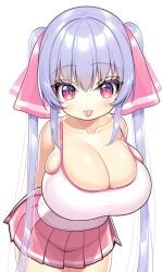 ai_generated bangs blue_hair blush breasts cleavage collarbone curvy hair_between_eyes hourglass_figure long_hair pink_eyes ribbon_in_hair riko_(shuz) shiny_hair shiny_skin shortstack skindentation solo stretched_clothing thebillai thick_thighs tight_clothing very_long_hair voluptuous wide_hips