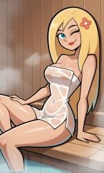 ai_generated ass athletic athletic_female bigmic145 blonde_hair breasts bust busty cleavage curvy curvy_body curvy_female curvy_figure danny_phantom female fit fit_female hips hourglass_figure legs long_hair nickelodeon sauna see-through see-through_clothing star_(danny_phantom) thick_thighs thighs towel voluptuous waist wet wet_clothes wet_towel