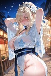 1girls ai_generated big_breasts blue_eyes breasts fate/grand_order fate_(series) female female_focus hips huge_breasts kimono kriemhild_(fate) large_breasts thick_thighs thighs white_hair wide_hips