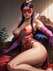 ai_generated ass black_hair blindfold braid breasts cd_projekt_red dress female light-skinned_female nipples philippa_eilhart solo solo_female the_witcher_(series) the_witcher_3:_wild_hunt vivgirlsai watermark