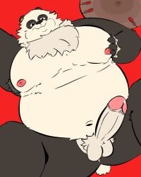 absurd_res anthro anus ass balls bear belly big_breasts big_butt breast_grab breasts genitals giant_panda hand_on_breast hi_res lying male male/male mammal nipples overweight overweight_male pan_yin_hu penis resnux solo thick_thighs