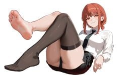 barefoot feet_focus foot_fetish makima_(chainsaw_man) posing socks