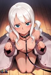 ai_generated breasts, cat_pose collar doctor_payne leash leashed nico_olvia nipples, olivia one_piece perfect_body perky petite teen teenager