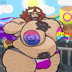 1boys big_breasts big_tits_squeezed_together bulge busty busty_boy chimera cleavage dancitowaton435 gay gus_the_chimera_dad hairy hairy_breasts hairy_cleavage hairy_male male male_cleavage male_with_breasts pride pride_colors pride_paint solo solo_male