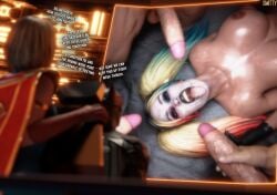 3d 3d_(artwork) batman_(series) blender_(software) bukkake cum cum_in_mouth cum_on_face cumshot harley_quinn harley_quinn_(injustice) injustice_2 smitty34 supergirl tagme