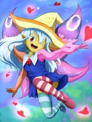 1girls about_to_be_raped comic deviantt dress fairy fairy_wings fargo's_mod female female_only green_skin heart houseki_hiiro inminent_rape inminent_sex mutant red_eyes solo_female stockings terraria white_hair witch_hat