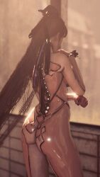 1girls 3d android asian asian_female big_thighs black_hair black_nails brown_eyes curvy eve_(stellar_blade) female female_only jewelry nail_polish ponytail robot robot_girl shiny skintight skintight_bodysuit solo stellar_blade thick transparent_latex viewed_from_behind voluptuous your__waifu