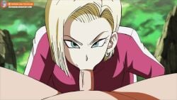 android_18 animated blonde_female blonde_hair blowjob dragon_ball dragon_ball_super fellatio foxybulma mouth oral throat_fuck