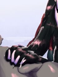 1girls bangs black_hair breasts cum cum_in_hair cum_on_hair enin_hf female hairjob handjob nipples original original_character penis