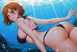 1girls ai_generated ass bikini black_bikini jujutsu_kaisen kugisaki_nobara solo underwater