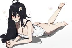 1girls araragi_tsukihi ass ass_up blush bottomless breasts deko_morii feet female horny laying_down laying_on_stomach looking_at_viewer lying lying_on_stomach monogatari_(series) no_panties on_stomach