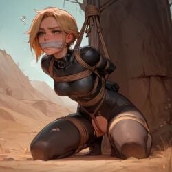 1girls ai_generated blonde_hair bondage captive captured captured_heroine defeated defeated_heroine female knight petite shackles skin_tight thighhighs veve