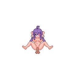 animated bouncing_breasts eye_patch eyepatch female hands_behind_head large_breasts legs_apart naked pixel_art purple_hair rachie_(splendiferachie) sex spread_legs tagme video