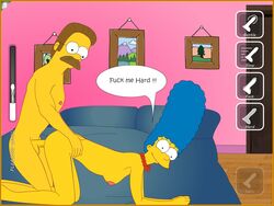 bed blue_hair doggy_style marge_simpson moustache ned_flanders the_simpsons vaginal_penetration yellow_skin