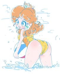 ass ass_focus beach beach_ball cindysuke leotard mario_(series) princess_daisy sideboob thick_thighs thighs water