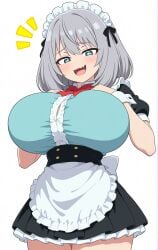 ai_generated blue_eyes female female huge_breasts maid maid_uniform shoulder_length_hair silver_hair tejina_senpai tejina_senpai_(character) tejina_senpai_(series)