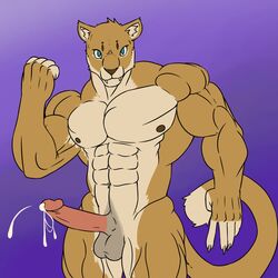 2017 abs anthro biceps cougar cum cum_on_penis cum_string cumshot ejaculation feline flexing looking_at_viewer male male_only mammal muscular muscular_male navel nude orgasm pecs penis solo testicles zeerus