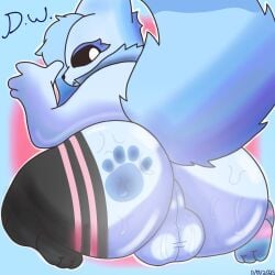 alternate_version_available balls big_ass big_balls black_eyes clothing dami_(character) damiwolfer femboy furry massive_ass musk smelly_ass sweat tagme