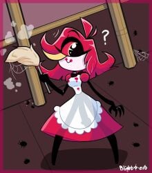 ? blightstar cyclops_girl duster futa_only futanari going_commando hazbin_hotel heart insects looking_at_viewer maid maid_uniform niffty no_panties no_panties_under_skirt no_underwear penis_outline penis_silhouette red_sclera smile solo tagme vivienne_medrano white_skin