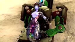 3d animated bastion_(overwatch) blue_skin breasts double_penetration human_penetrated living_machine meltrib nipples no_sound omnic overwatch ponytail pussy robot robot_on_human robot_penis sex_machine tied_hair vaginal_insertion video widowmaker