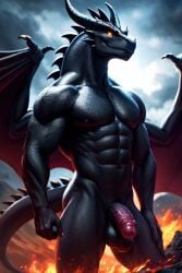 ai_generated ball black cock dragon erect gay gay_male horns male_only muscular naked nude solo spikes tail wings