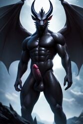 ai_generated ball black cock dragon erect gay gay_male horns male_only muscular naked nude solo spikes wings