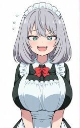 ai_generated blue_eyes female female huge_breasts maid maid_uniform shoulder_length_hair silver_hair tejina_senpai tejina_senpai_(character) tejina_senpai_(series)