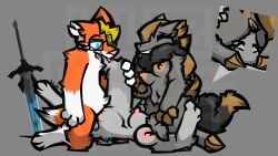 anthro black_body black_fur blep blue_eyes breasts canid canine canis claws cunnilingus dark_souls eye_through_hair eyewear facesitting female fox fromsoftware fur generation_5_pokemon genitals glasses great_grey_wolf_sif grey_body grey_fur group group_sex hair hi_res inner_ear_fluff kneeling leg_grab long_hair male mammal melee_weapon neck_tuft nintendo nipples nude one_leg_up oral orange_body orange_fur penetration pink_nose pokemon pokemon_(species) pussy raised_leg sex signature sitting_on_another sword tan_body tan_fur threesome tongue tongue_out translucent translucent_hair trio tuft vaginal_penetration vaginal_penetration watermark weapon white_body white_fur wolf wub_(artist) zoroark