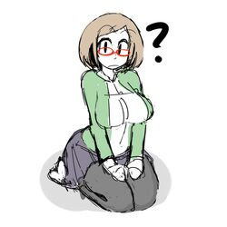 1girls ? clothed clothing female fupoo glasses kneeling large_ass large_breasts leggings mob_face nikki_(swapnote) nintendo plump short_hair skirt socks solo stockings swapnote thick_thighs wide_hips