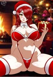 big_breasts christmas female human looking_at_viewer nomus_hl parasoul skullgirls thick_thighs video_games