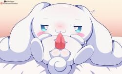 2025 :3 absurd_res anthro aroused aroused_face aroused_smile balls bed bedroom_eyes big_ears blue_eyes blush blush_lines bodily_fluids canid canine canis cel_shading chromatic_aberration cinnamon_(cinnamoroll) cinnamoroll cloudeon digital_drawing_(artwork) digital_media_(artwork) domestic_dog erection film_grain flirting flirting_look flirting_with_viewer fur furniture genital_fluids genitals gradient_background half-closed_eyes heart_eyes heart_symbol hi_res looking_at_viewer lying male male_anthro mammal narrowed_eyes on_back on_bed patreon penis precum presenting presenting_penis sanrio seductive shaded simple_background tapering_penis throbbing throbbing_balls throbbing_penis vein veiny_penis white_body white_fur x_(social_media)