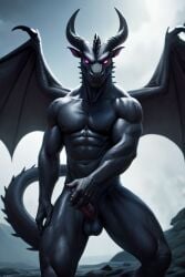 ai_generated ball black cock dragon erect gay gay_male horns male_only muscular naked nude solo spikes tail wings