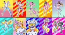 animaniacs big_breasts blonde_hair breasts floating_hands forced_transformation gender_transformation huge_breasts long_hair minerva_mink mink mtf_transformation nude pussy red_dress rule_63 spray_can thick_thighs white_fur yellow_tail