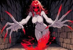 1girls ai_generated breasts claws emaciated female fused_legs ghost ghost_girl hollow_eyes horror horror_(theme) large_breasts long_fingers medium_hair monster_girl nipples original original_character paigen pieta_(paigen) pixel_art pussy red_hair red_skin ribs sharp_nails skinny undead white_skin