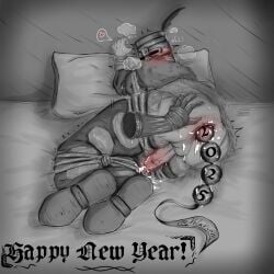 1boy 1male 1man 2025 anal_beads ass ass_grab back_view beads bed bed_sheet blush blush blushing_at_viewer cum cumming dark_souls dark_souls_i dick greyscale happy_new_year helmet knight laying_on_bed looking_at_viewer looking_back orgasm penis penis_out pillow ripped_clothing ripped_pants solaire_of_astora submissive submissive_male sweat sweatdrop sweating tears testicles text tied_arms tied_hands tied_legs tied_up trembling