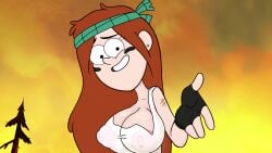 blueghost418969 brown_hair edit edited gravity_falls long_hair looking_at_viewer nipples nipples_visible_through_clothing no_bra screencap screenshot screenshot_edit see-through_shirt see-through_top upscaled wendy_corduroy