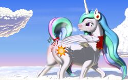 2017 absurd_res alicorn anatomically_correct anatomically_correct_pussy animal_genitalia animal_pussy ass caelacanthe cloud cutie_mark dock earmuffs equine equine_pussy feathered_wings feathers female feral friendship_is_magic hair hi_res horn long_hair looking_back mammal mistletoe multicolored_hair my_little_pony outside plant princess_celestia_(mlp) pussy sky snow solo vein white_feathers wings winter