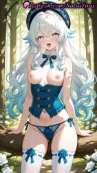 1girls ai_generated anime anime_style ass_visible_through_thighs bangs bare_arms bare_shoulders beret blue_bow blue_bowtie blue_eyes blue_hair blue_headwear blue_nails blue_panties blue_rose blush bow bow_panties bowtie breasts breasts_out bust busty cameltoe clothing colored_tips corset cowboy_shot curly_hair detached_collar female female_focus female_only female_solo flower flowers forest frills gradient_hair hair_between_eyes hair_flaps hat heart heart-shaped_pupils hentai hi_res high_quality high_resolution highres in_tree lace-trimmed_legwear lace_trim lingerie long_hair looking_at_viewer medium_breasts multi-colored_hair multicolored_hair nail_polish natsuyoru nature navel nipples nipples_outside oc open_mouth original original_character outdoors panties patreon ribbon-trimmed_legwear rose side-tie_panties sitting sitting_in_tree skindentation solo solo_female standing stomach string_panties symbol-shaped_pupils teeth thighhighs thighs tongue tongue_out topless tree two-tone_hair underbust underwear upper_teeth_only voluptuous voluptuous_female wavy_hair white_flower white_hair white_rose white_thighhighs