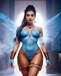 1girls abs ai_assisted ai_generated artistic_nude bodypaint claudia_doumit farah_karim feathers female_only goddess gold_jewelry hindi hourglass_figure mist solo staring staring_at_viewer tagme thederangedai thick_thighs threshold wet_skin wings