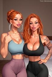 ai ai_generated bella_summers big_breasts big_lips bimbo bimbo_body bimbo_lips mackenzie_summers mother_and_daughter oc original_character pinup